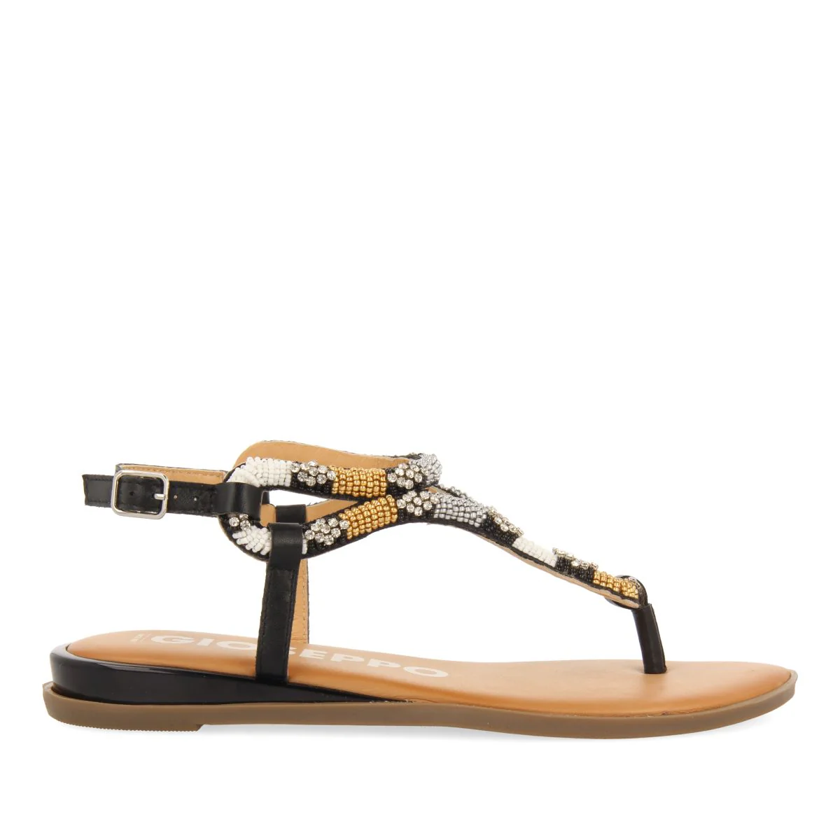 BLACK SANDALS WITH MULTICOLOR STONES FOR WOMEN NYSSA