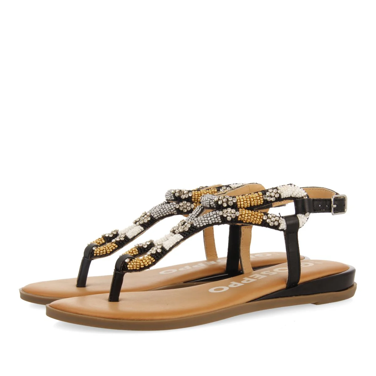 BLACK SANDALS WITH MULTICOLOR STONES FOR WOMEN NYSSA - Image 2