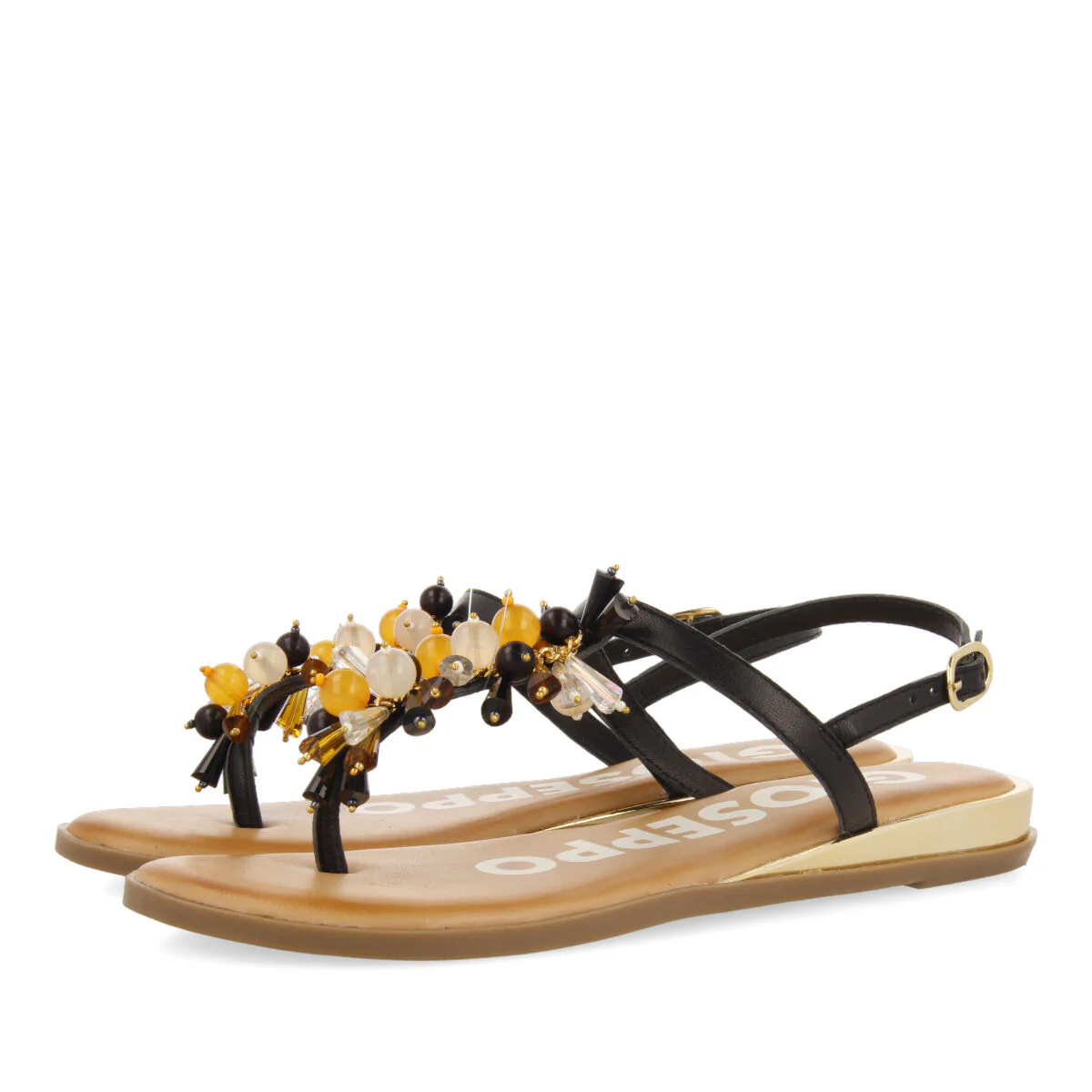 BLACK SANDALS WITH STRAPS AND MULTICOLORED BEADS FOR WOMAN KOMEN - Image 2