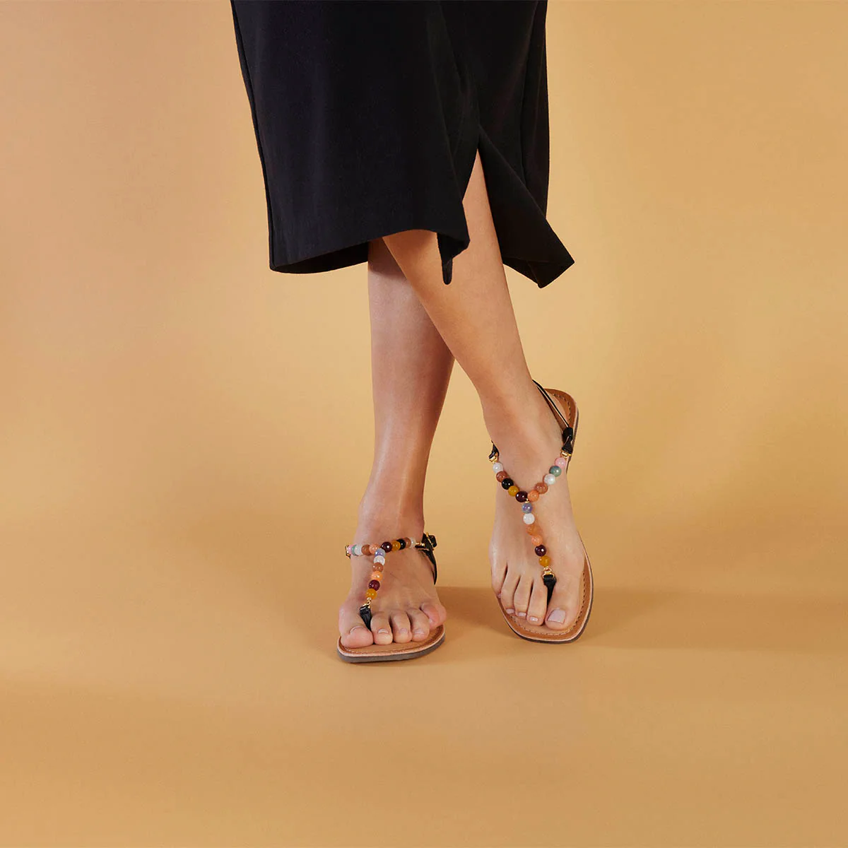 BLACK SANDALS WITH RHINESTONES FOR WOMAN IONIA - Image 2