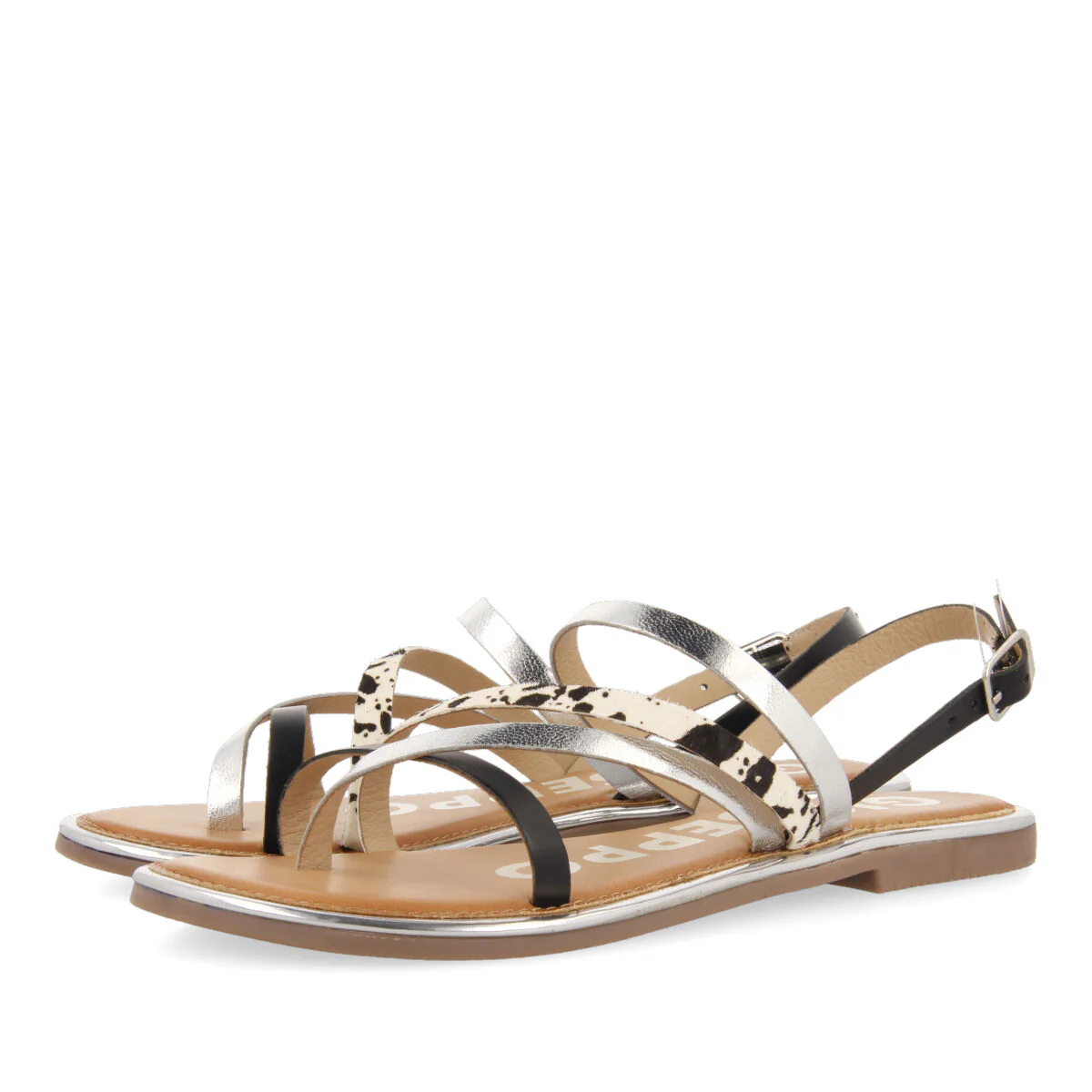 BLACK STRAPS SANDALS WITH COW PRINT FOR WOMAN IOTA - Image 2