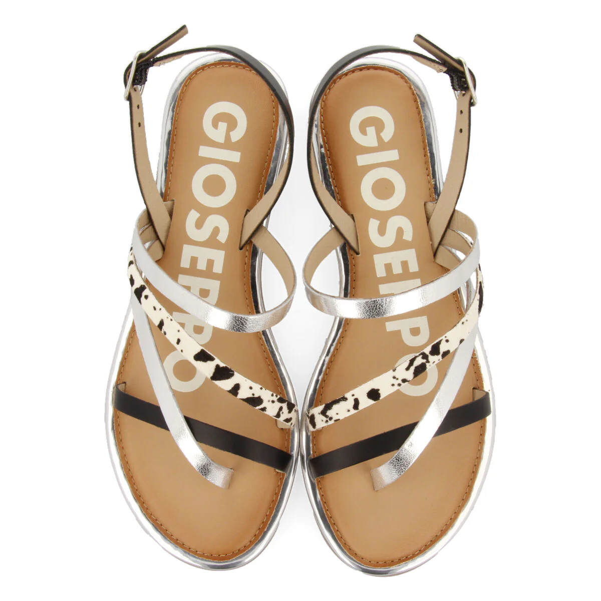 BLACK STRAPS SANDALS WITH COW PRINT FOR WOMAN IOTA - Image 3