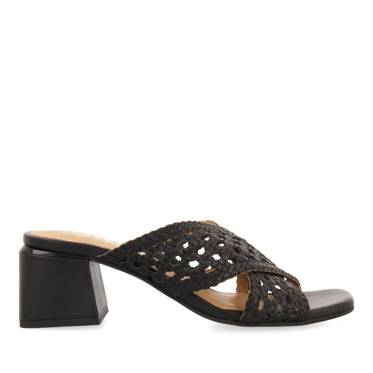BLACK UNHEELED SANDALS WITH BRAIDED DETAILS FOR WOMEN CLARCONA