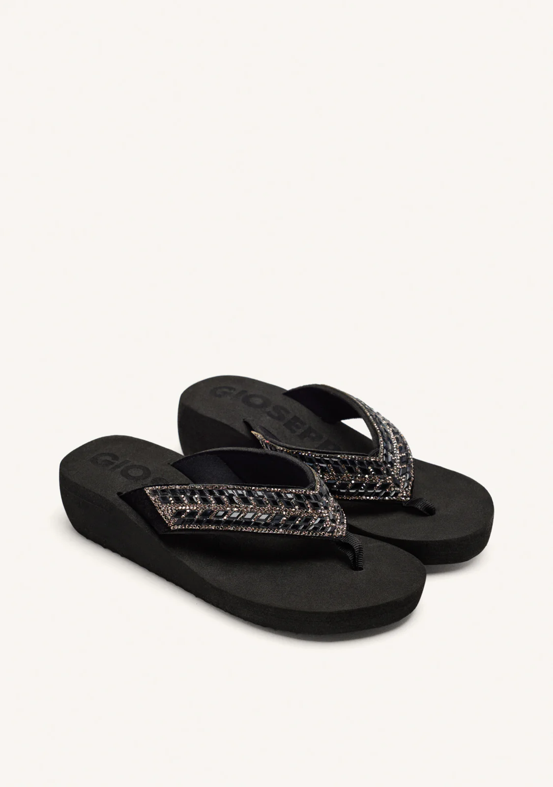 BLACK WEDGE SANDALS WITH CRYSTAL EMBELLISHMENT FOR WOMEN DEVICES - Image 2