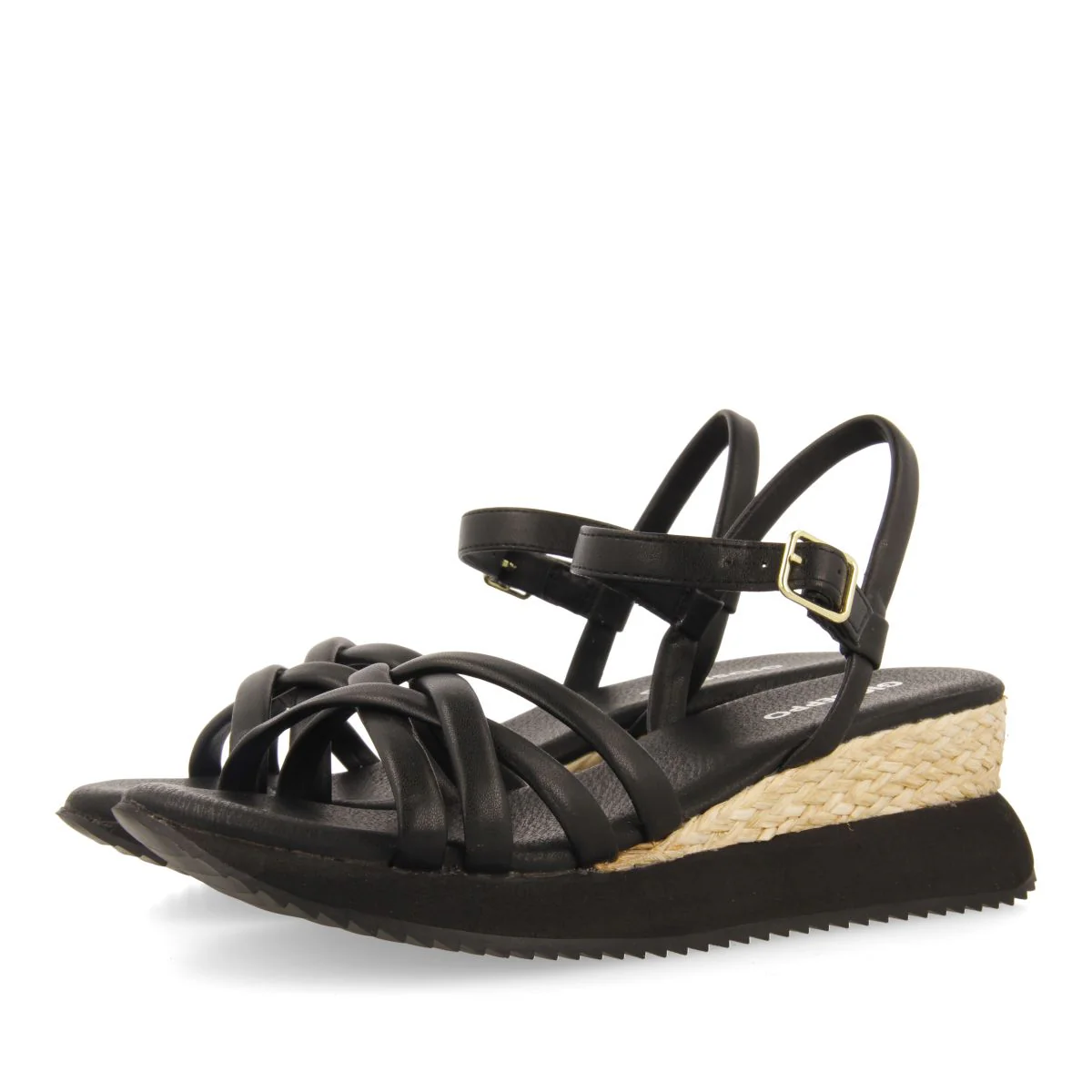 BLACK WEDGE SANDALS WITH TUBULAR STRAPS FOR WOMEN PERMET - Image 3