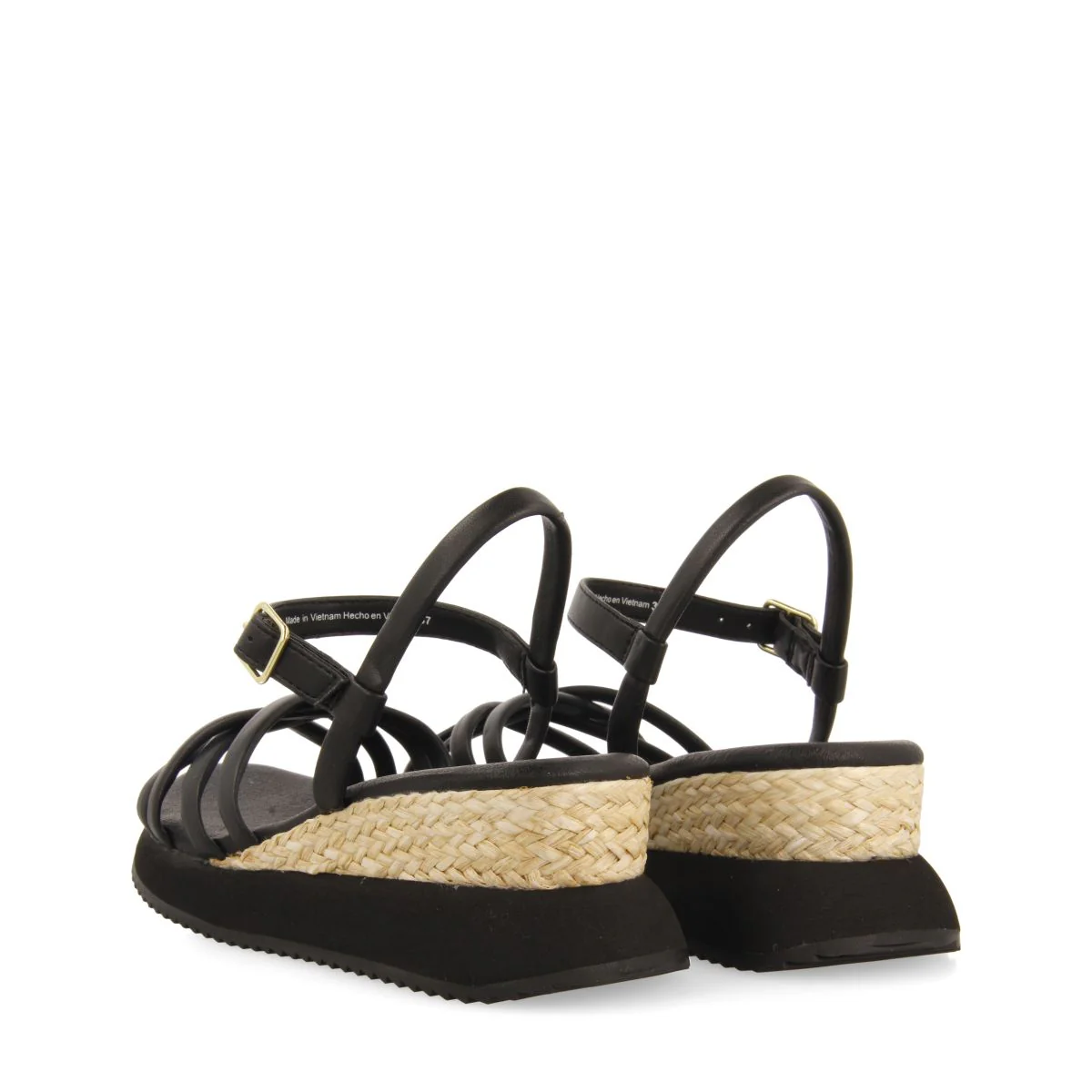 BLACK WEDGE SANDALS WITH TUBULAR STRAPS FOR WOMEN PERMET - Image 4