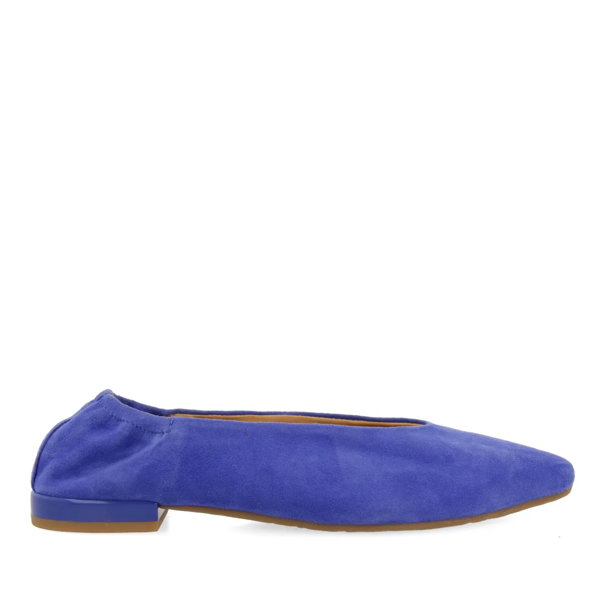 BLUE LEATHER BALLERINAS WITH POINTED TOE AND RUFFLED HEEL FOR WOMEN GAGEAC