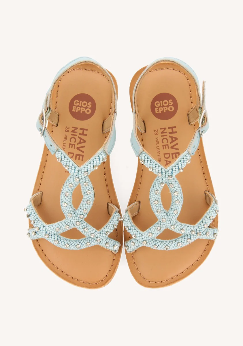 BLUE LEATHER SANDALS WITH BEAD EMBELLISHMENT FOR GIRL AND BOY LAZARAT - Image 4