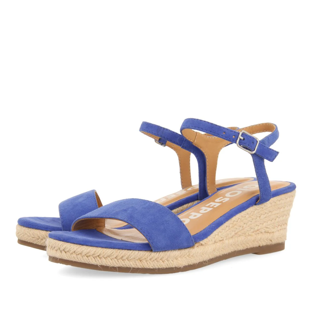 BLUE LEATHER WEDGE SANDALS WITH JUTE FOR WOMEN XARRE - Image 2