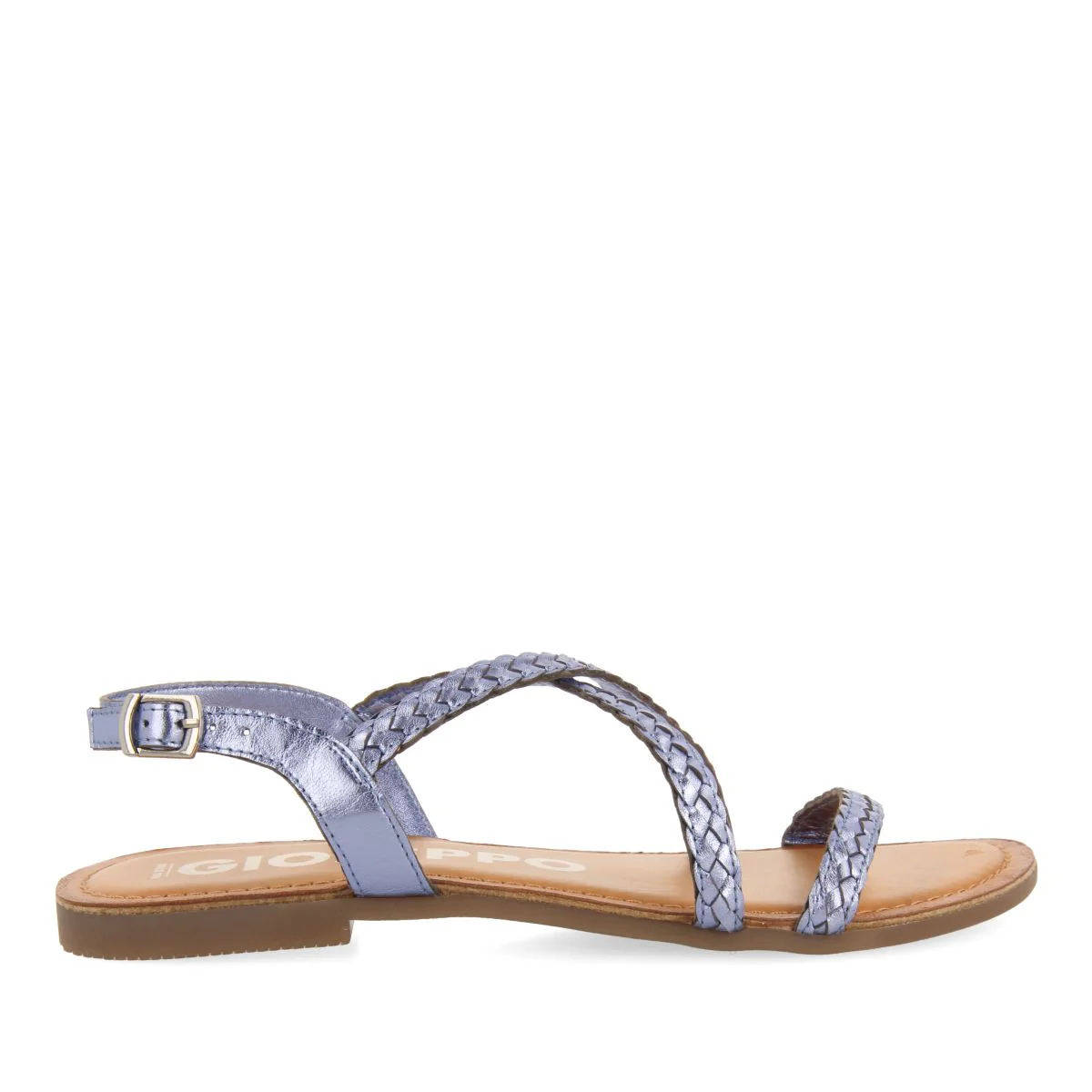 BLUE METALLIC BRAIDED LEATHER SANDALS FOR WOMEN CAPACI