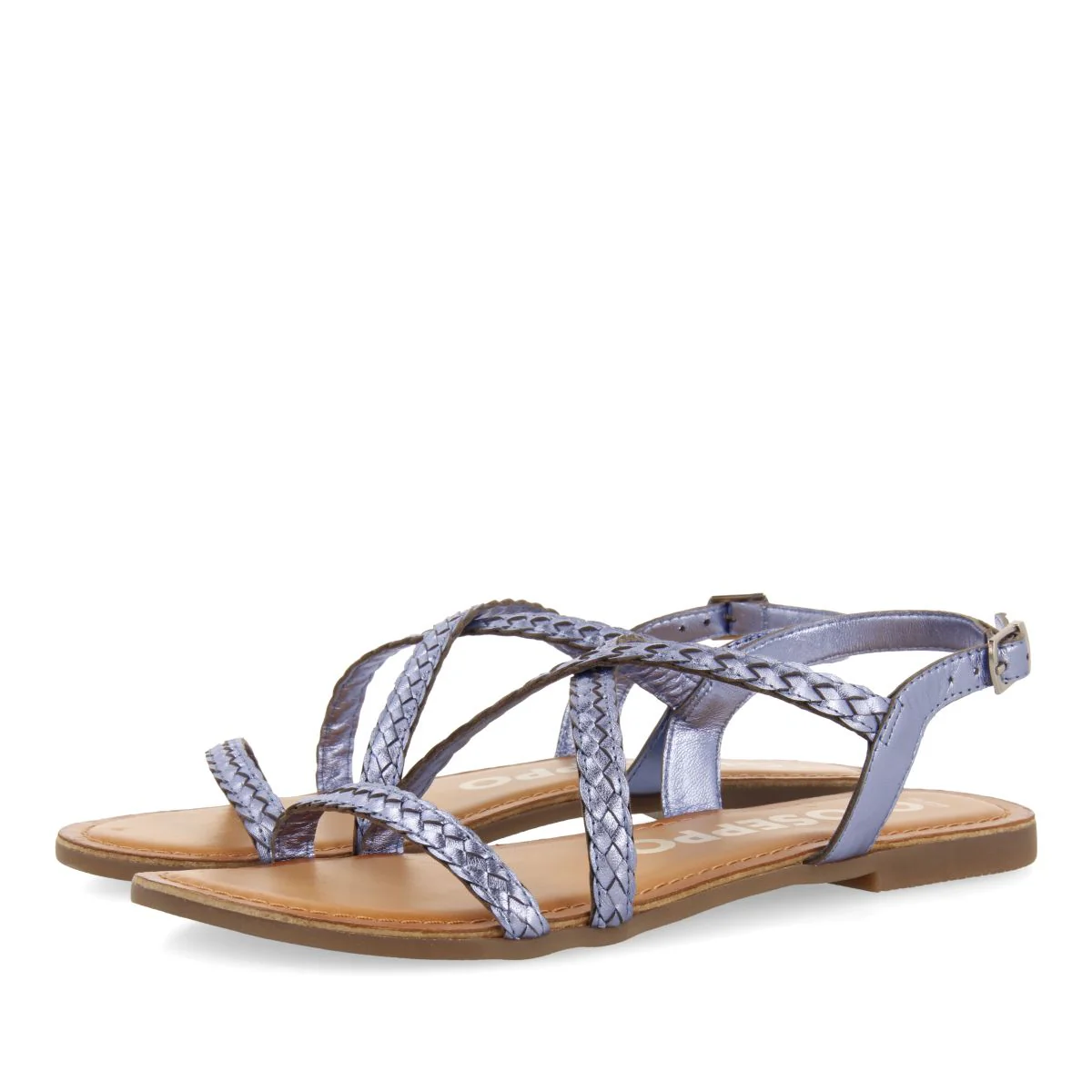 BLUE METALLIC BRAIDED LEATHER SANDALS FOR WOMEN CAPACI - Image 2
