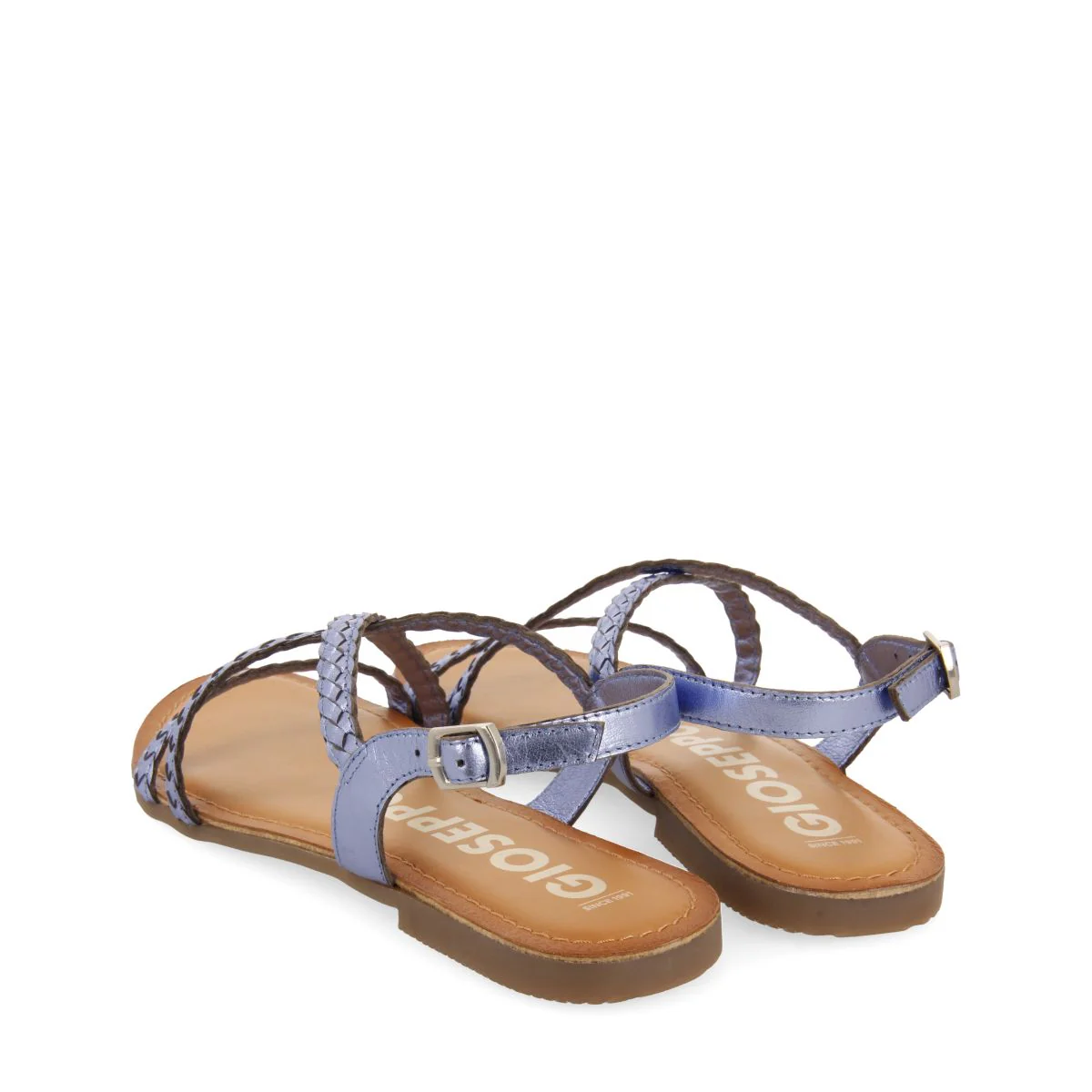 BLUE METALLIC BRAIDED LEATHER SANDALS FOR WOMEN CAPACI - Image 3