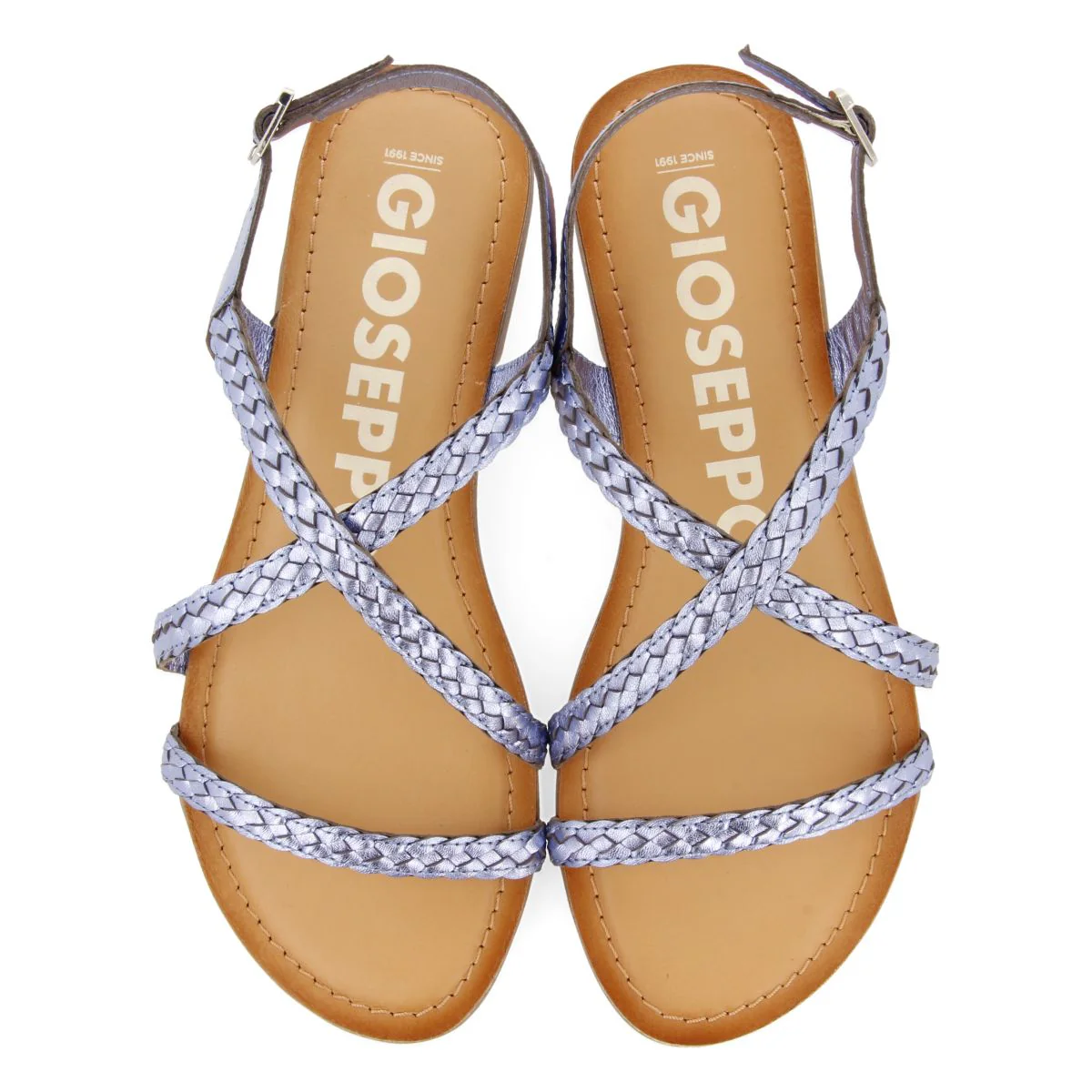 BLUE METALLIC BRAIDED LEATHER SANDALS FOR WOMEN CAPACI - Image 4