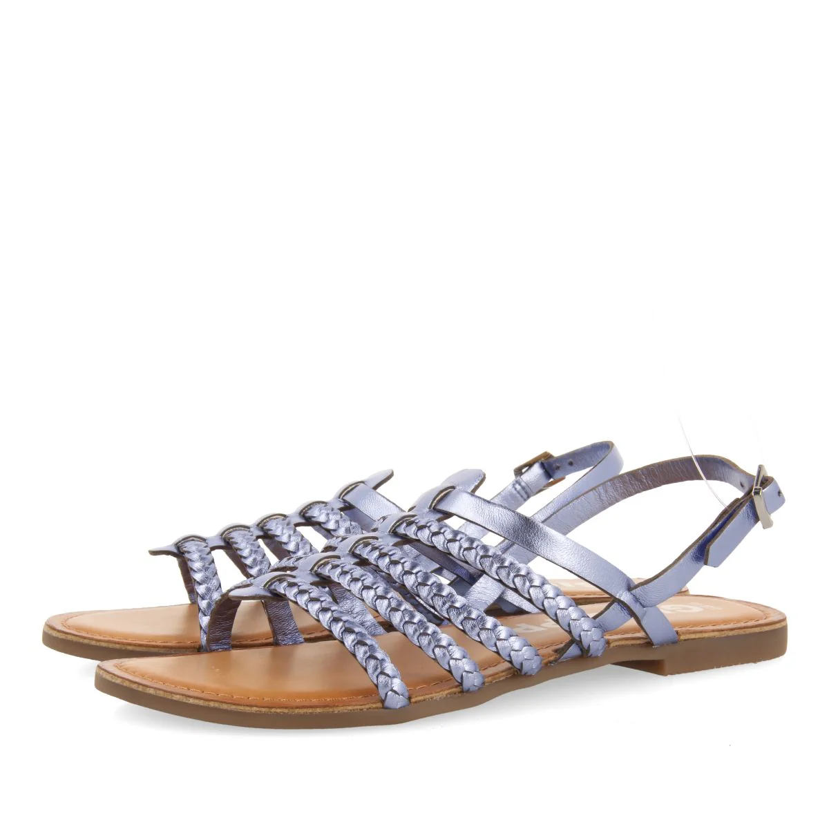 BLUE METALLIC BRAIDED LEATHER SANDALS FOR WOMEN LIMINA - Image 2