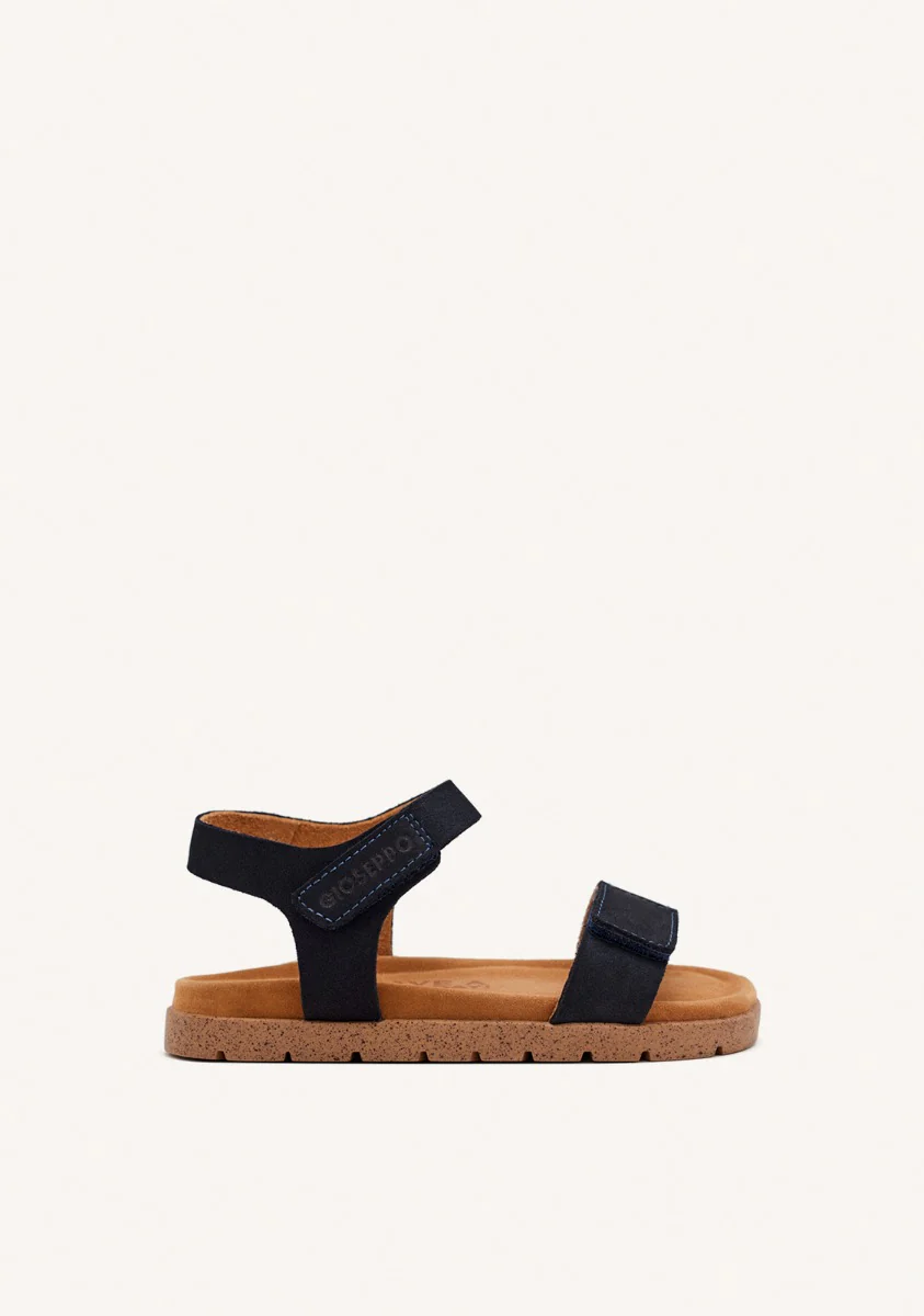 BLUE NAVY LEATHER SANDALS WITH ADJUSTABLE CLOSURES AND BIO TYPE SOLE FOR BOYS AND GIRLS BUDE
