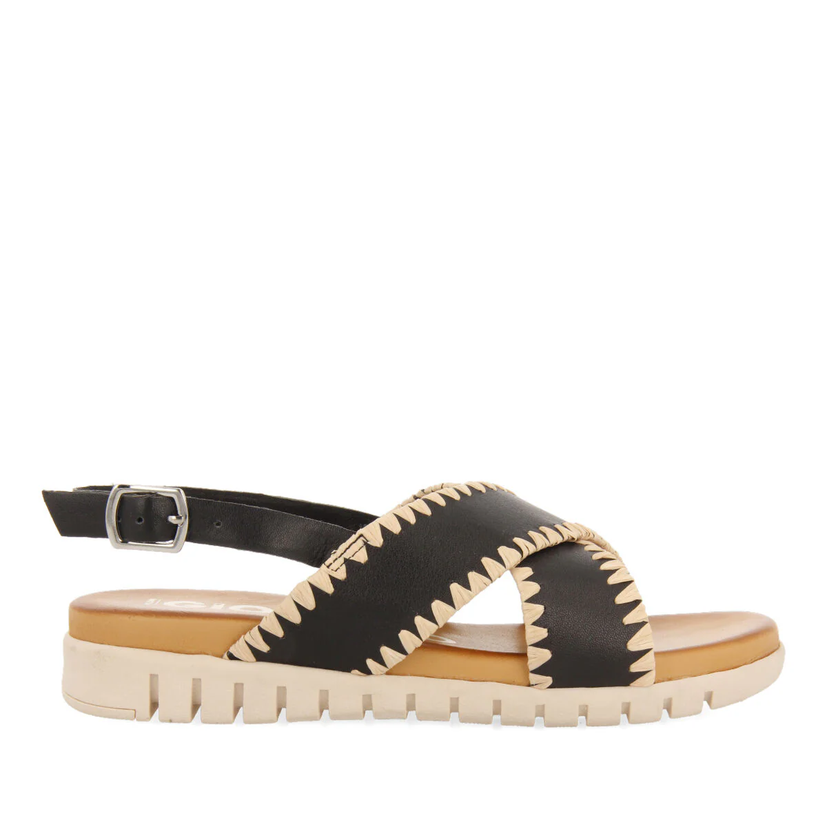 Bohol women's black sandals with topstitching