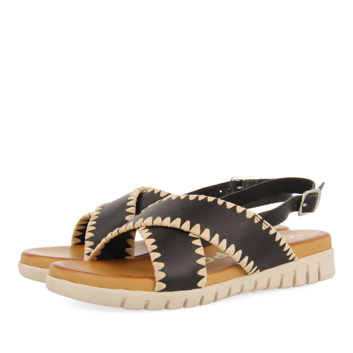 Bohol women's black sandals with topstitching - Image 2