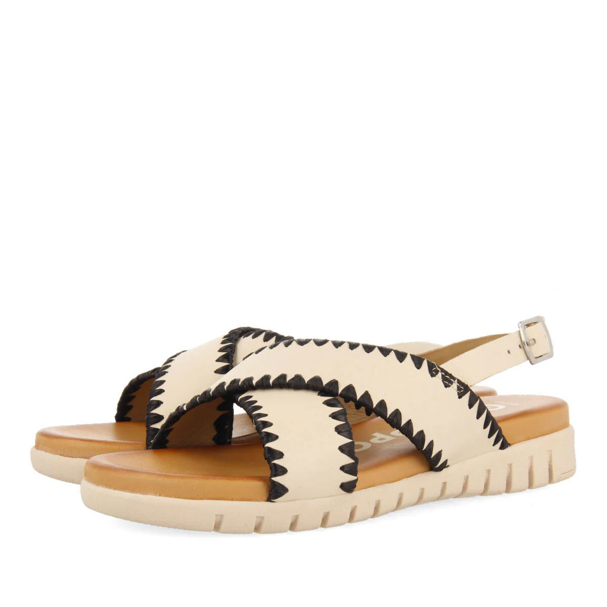 Bohol women's off-white sandals with topstitching - Image 2