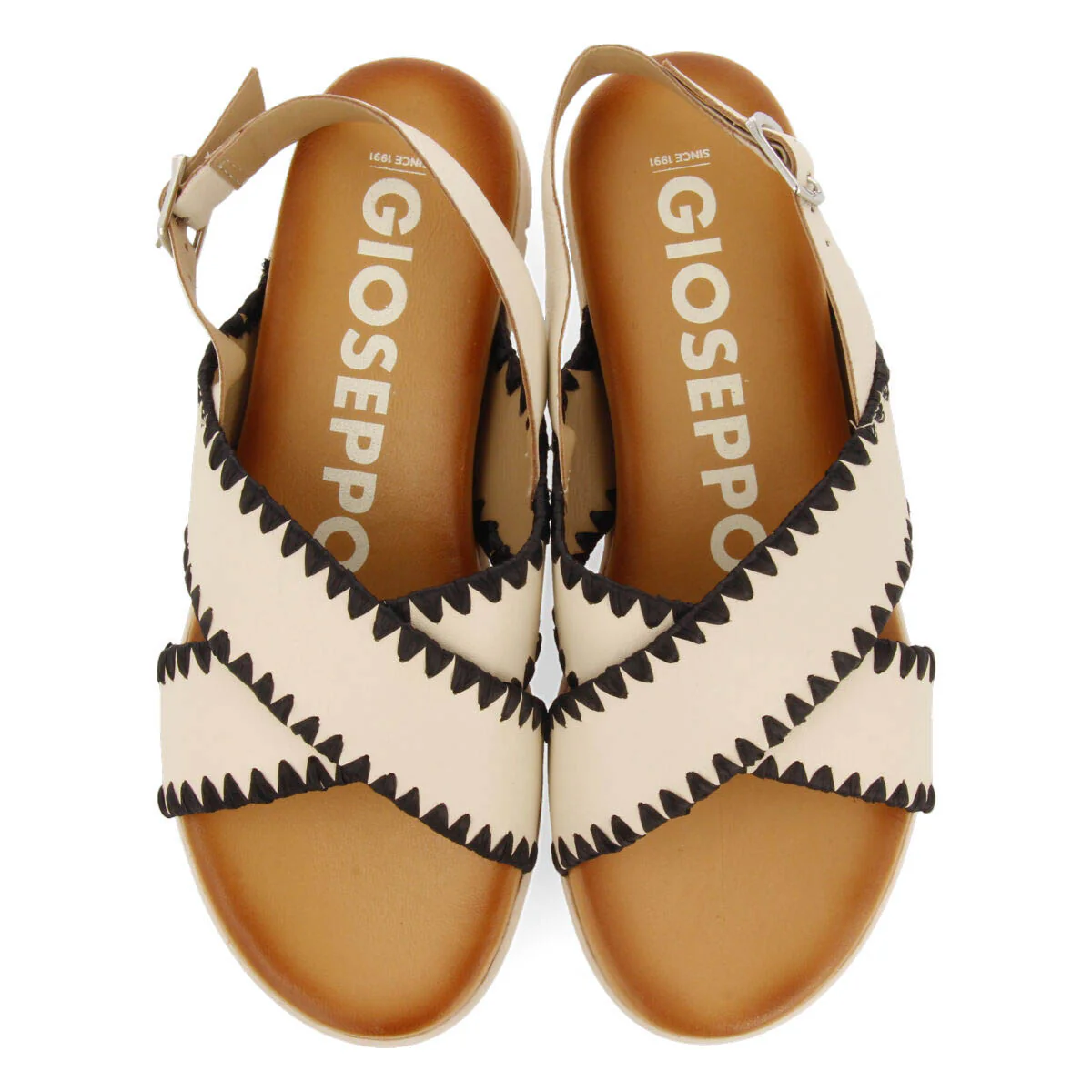 Bohol women's off-white sandals with topstitching - Image 4