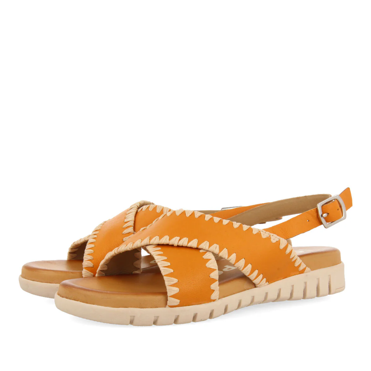 Bohol women's orange sandals with topstitching - Image 2