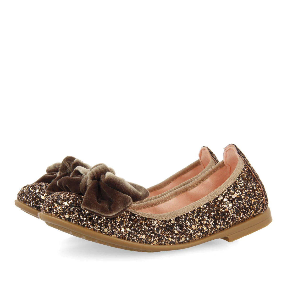 Bostad girls' glittery copper ballet flats with a velvet bow - Image 2
