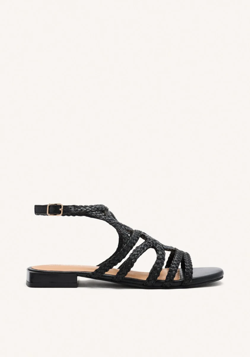 BRAIDED LEATHER FLAT SANDALS BIRCH