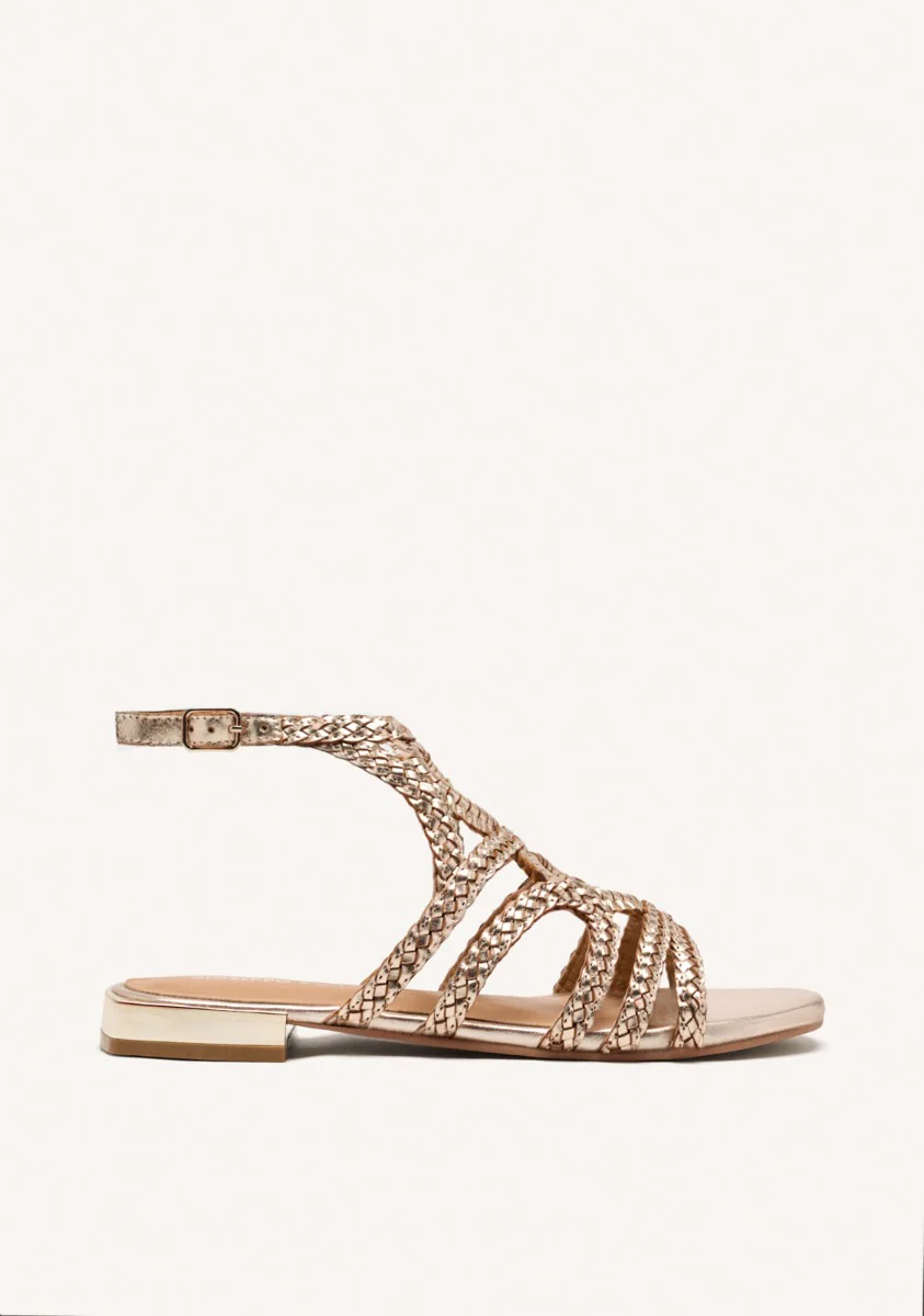 BRAIDED LEATHER FLAT SANDALS BIRCH