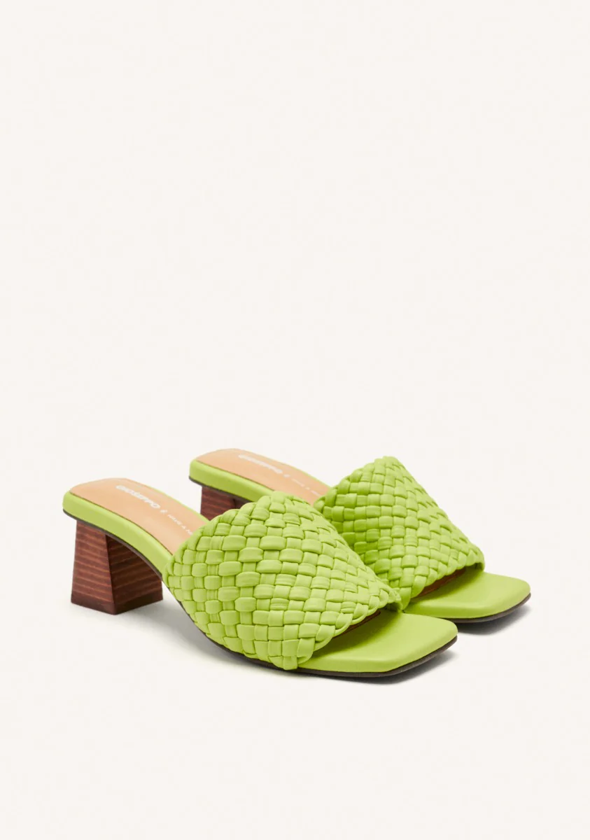 BRAIDED LEATHER HIGH HEEL MULES SANDALS COLRAIN - Image 3