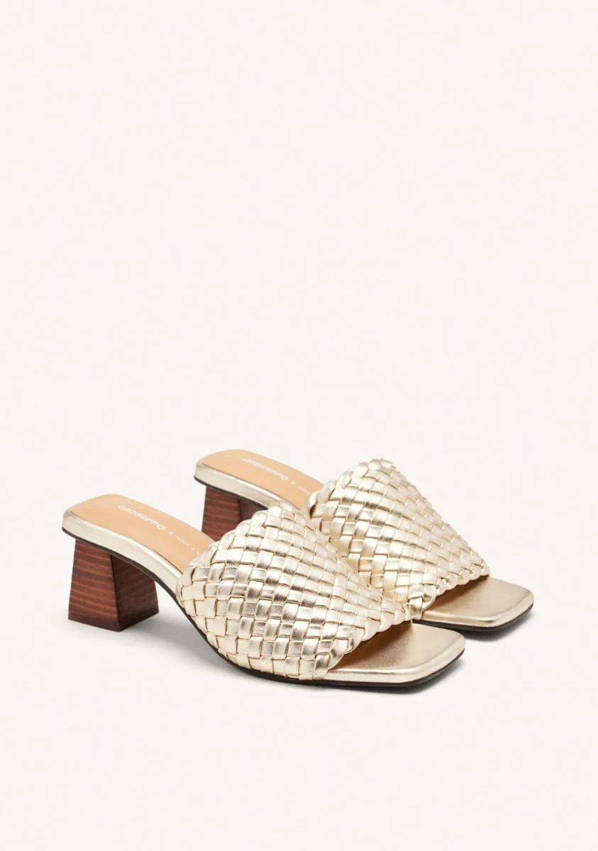 BRAIDED LEATHER HIGH HEEL MULES SANDALS COLRAIN - Image 3