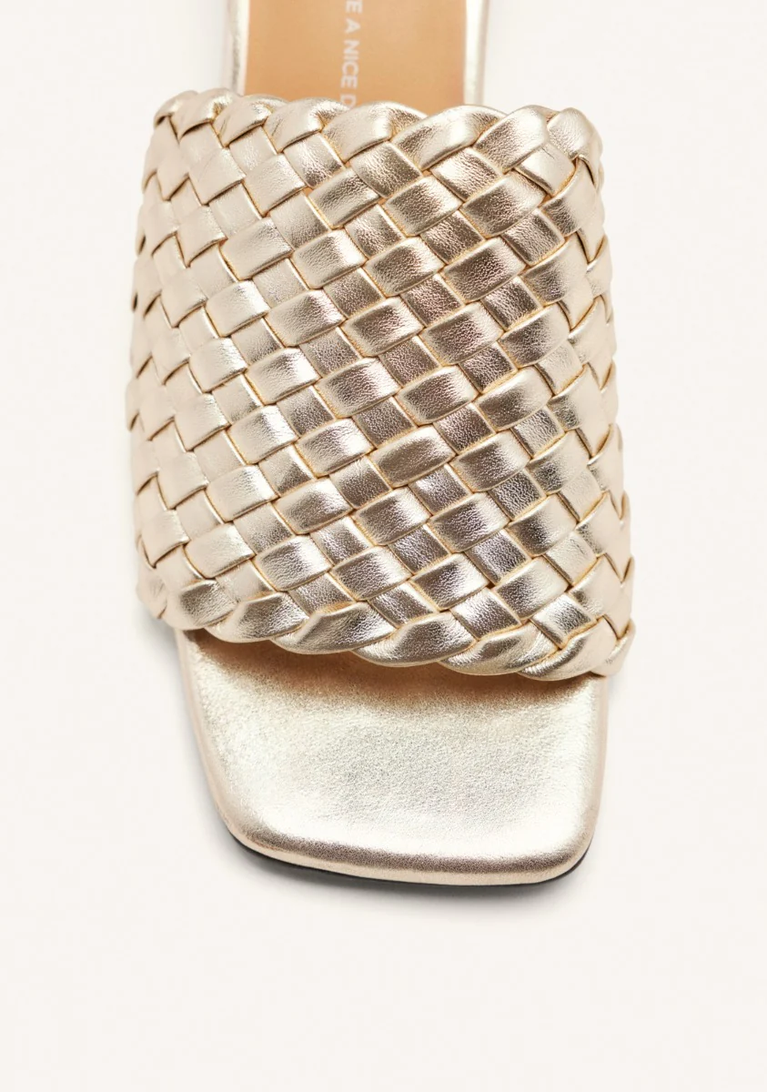 BRAIDED LEATHER HIGH HEEL MULES SANDALS COLRAIN - Image 4