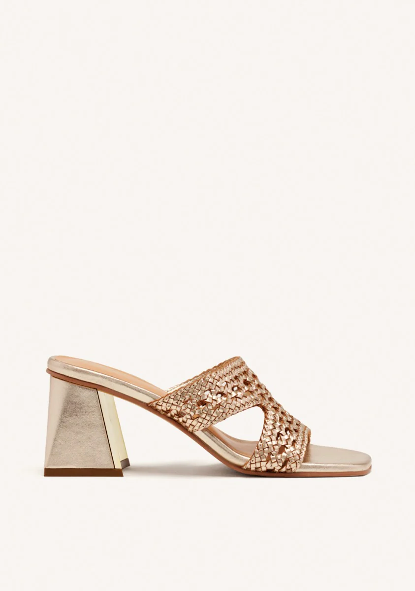 BRAIDED LEATHER HIGH HEEL MULES SANDALS KEWAUNEE