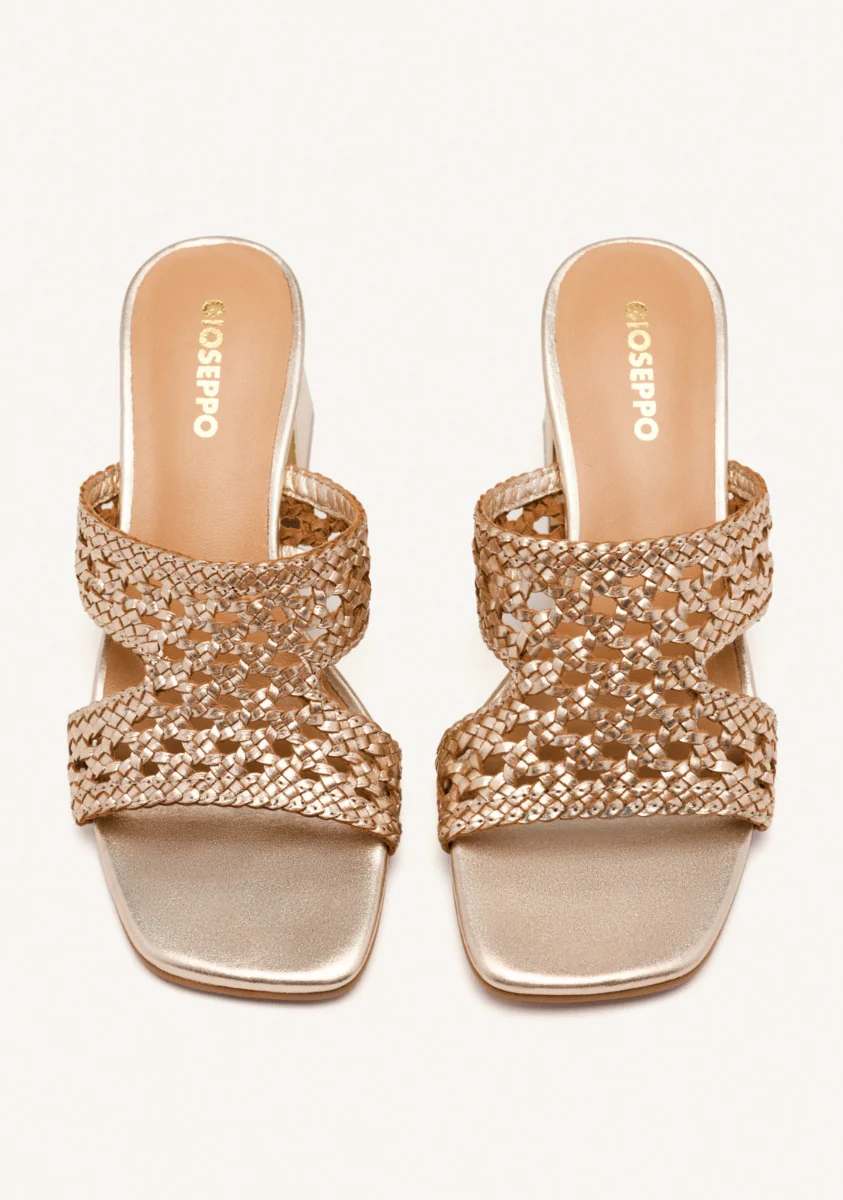 BRAIDED LEATHER HIGH HEEL MULES SANDALS KEWAUNEE - Image 4