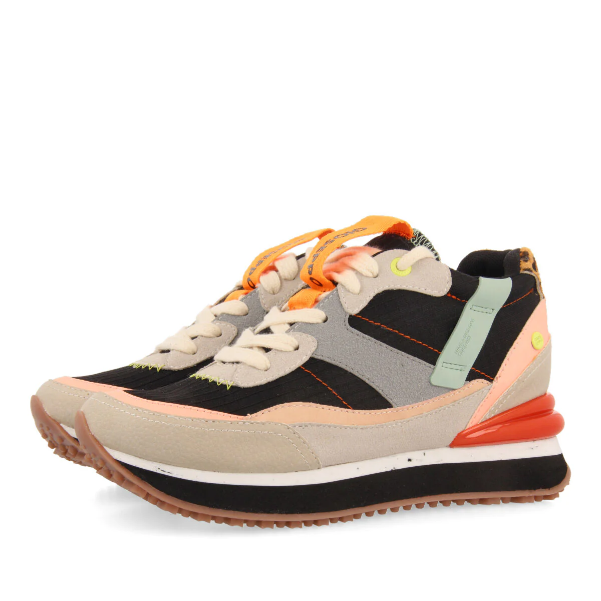 Breny women's black sneakers with inner wedges and a range of textures and prints - Image 2