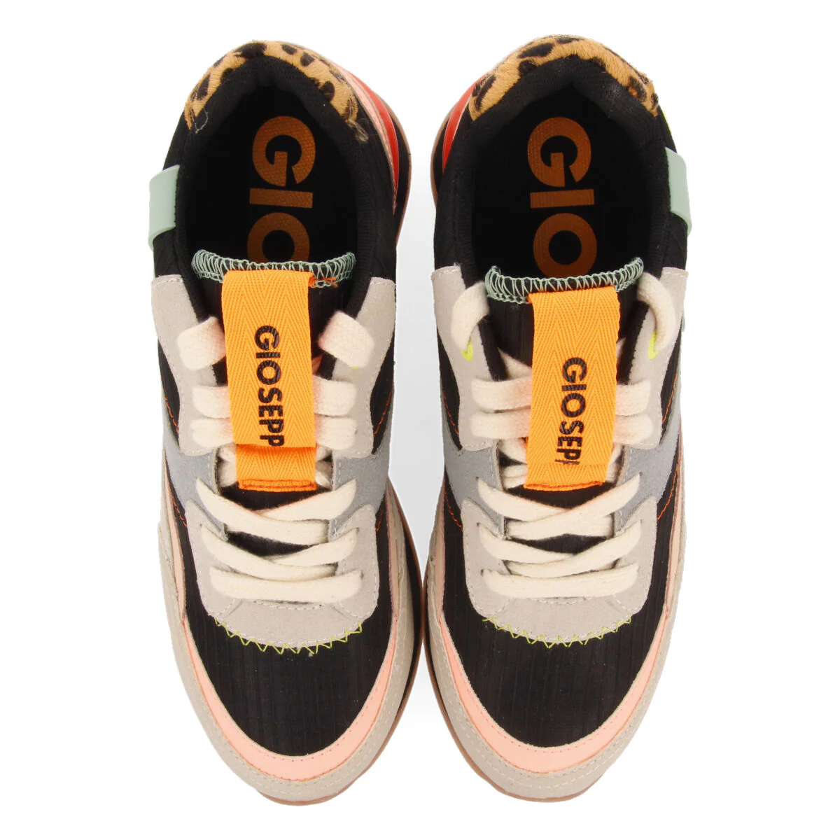 Breny women's black sneakers with inner wedges and a range of textures and prints - Image 3
