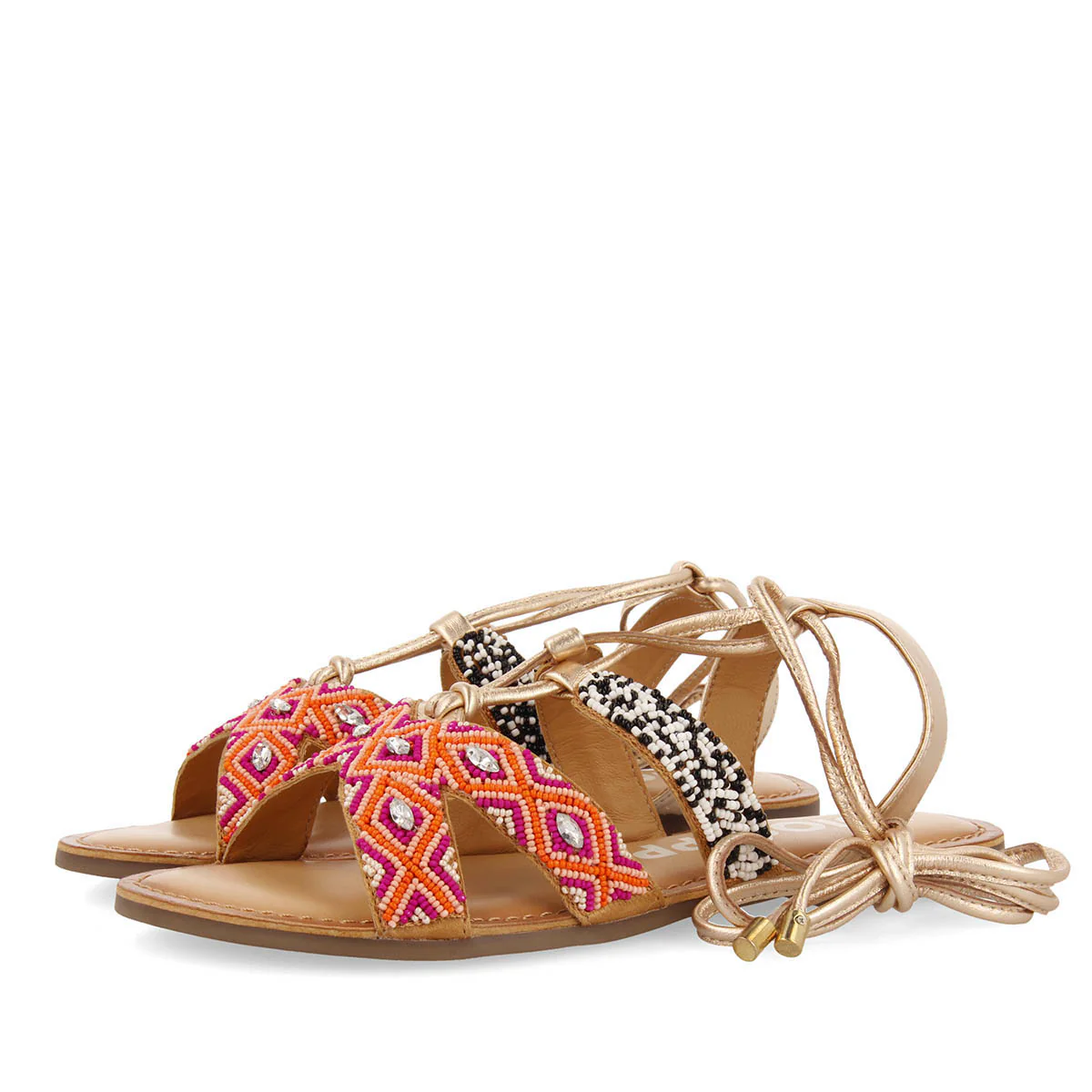 Bresse women's flat multicoloured geometric braided leather sandals with laces - Image 3