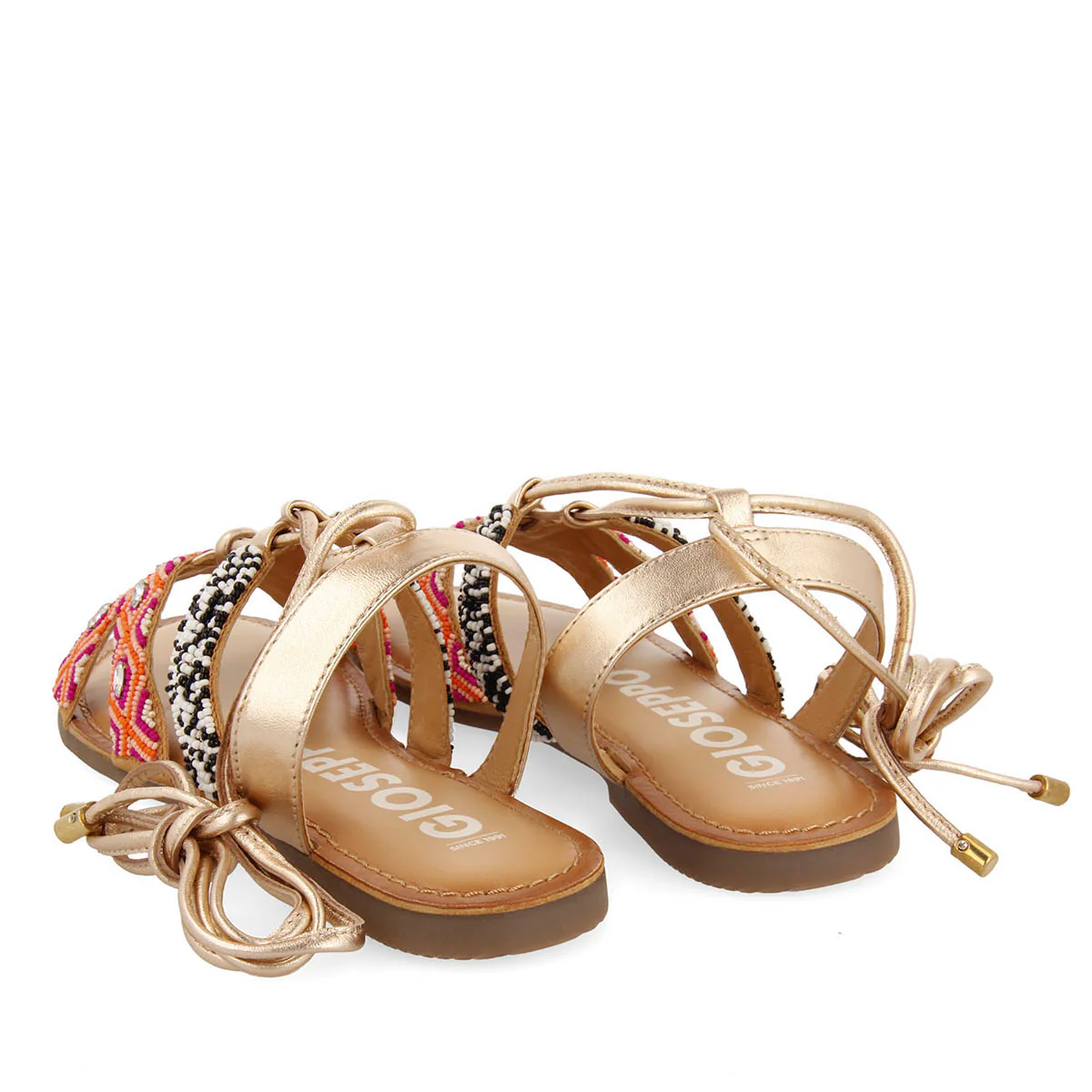 Bresse women's flat multicoloured geometric braided leather sandals with laces - Image 4