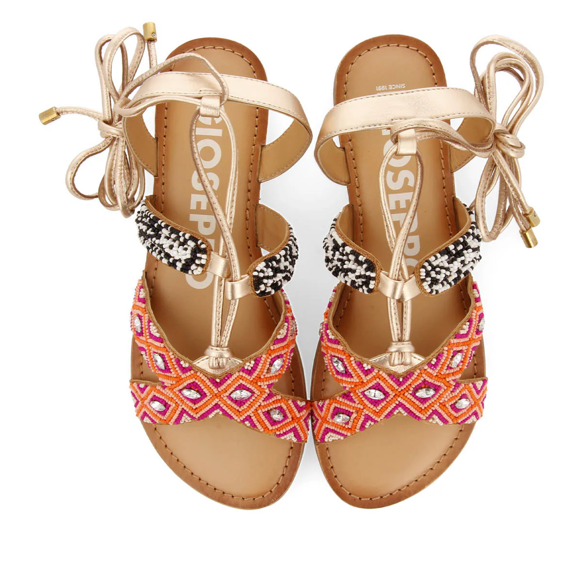 Bresse women's flat multicoloured geometric braided leather sandals with laces - Image 5