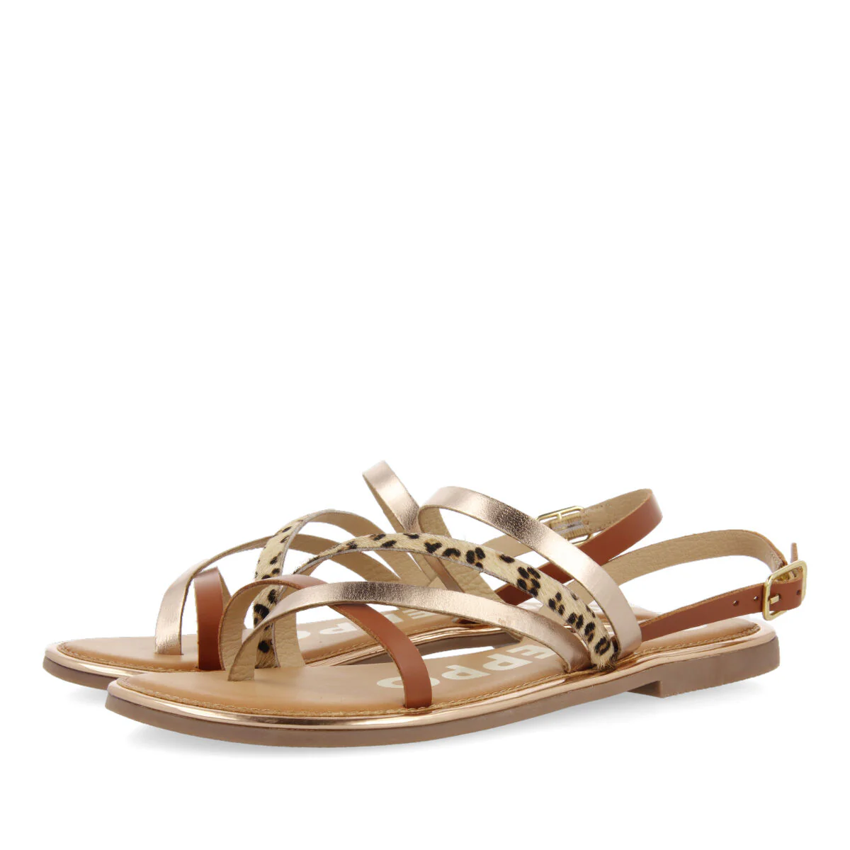 BROWN BRAIDED SANDALS WITH LEOPARD PRINT FOR WOMAN IOTA - Image 2