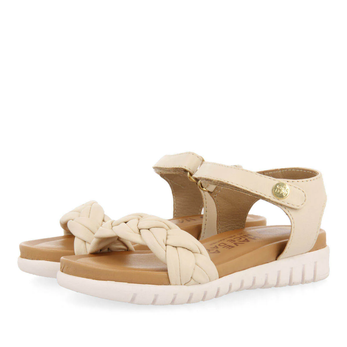 Bruyeres girls off white leather sandals withlaited vamps - Image 2