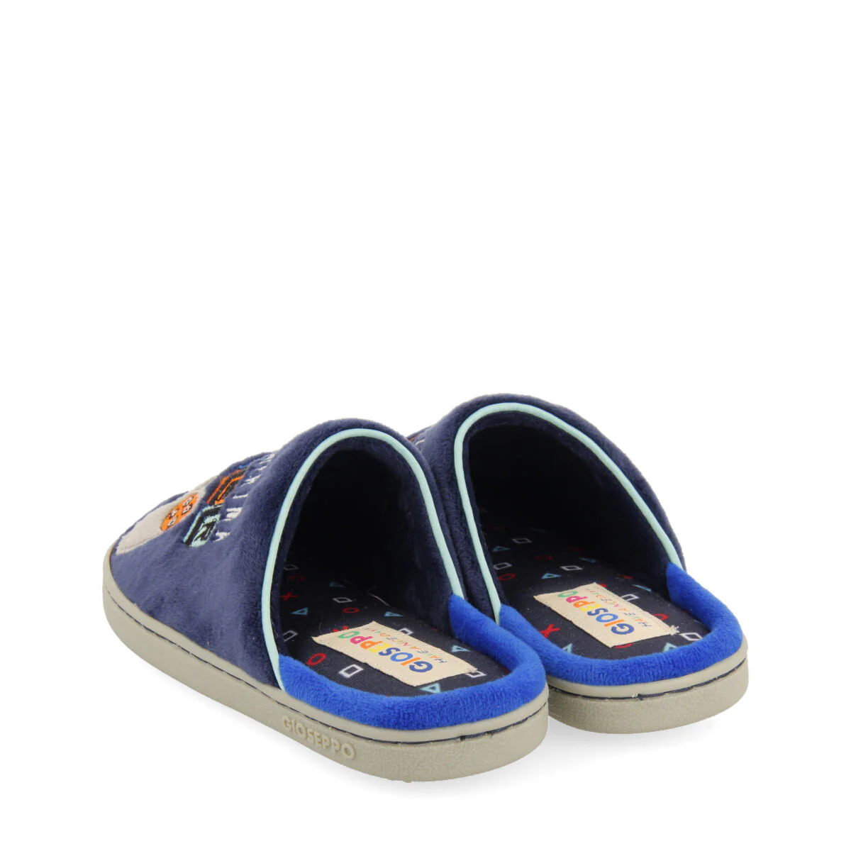 Bryne children's navy blue gamer-print backless slippers - Image 2