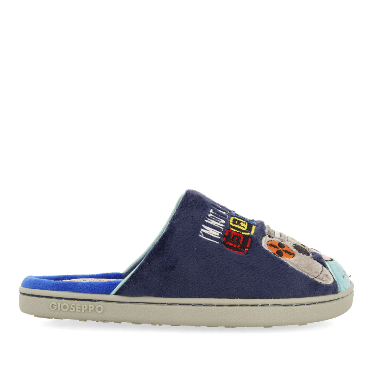 Bryne children's navy blue gamer-print backless slippers - Image 3