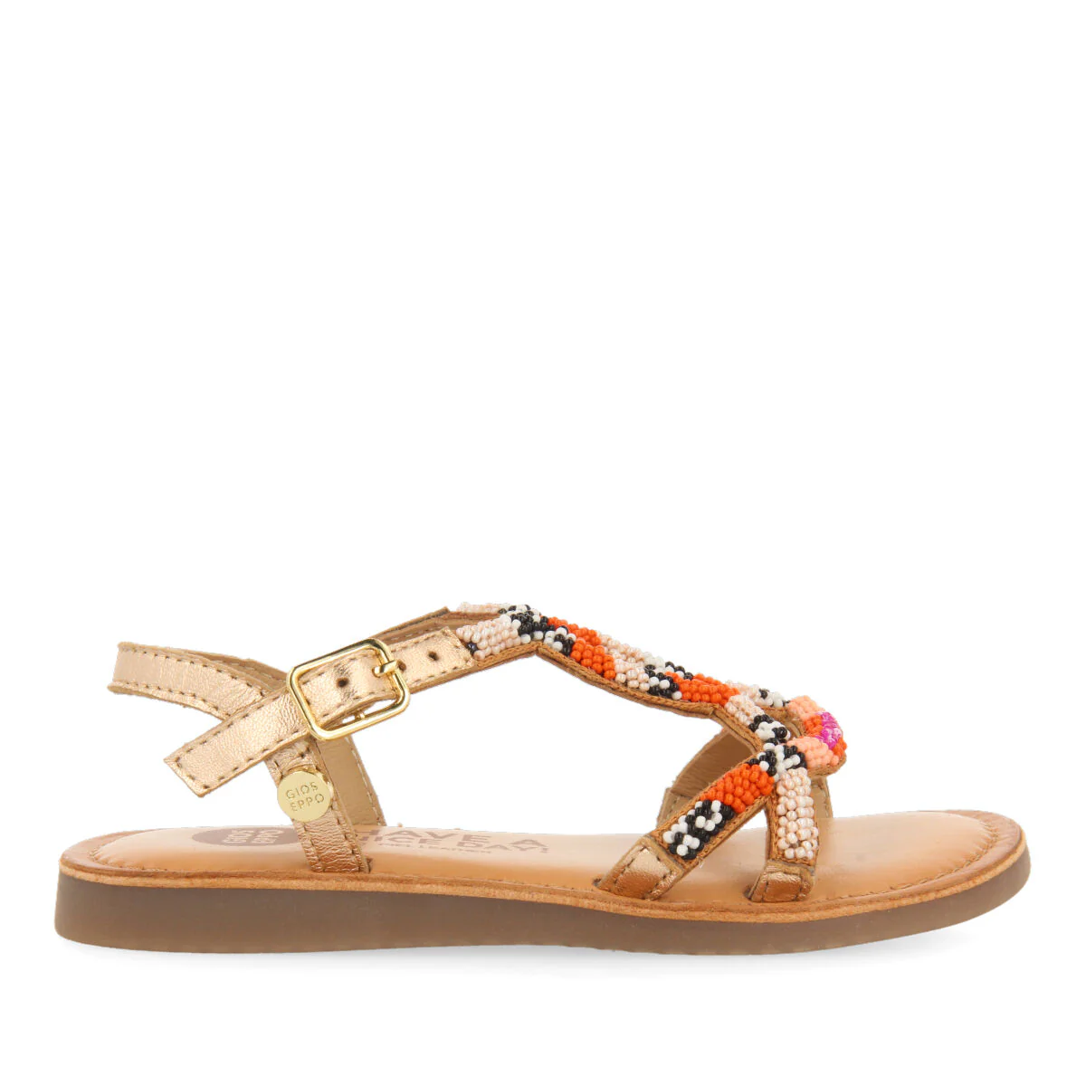 Calapan girls leather sandals withink geometric embroidery