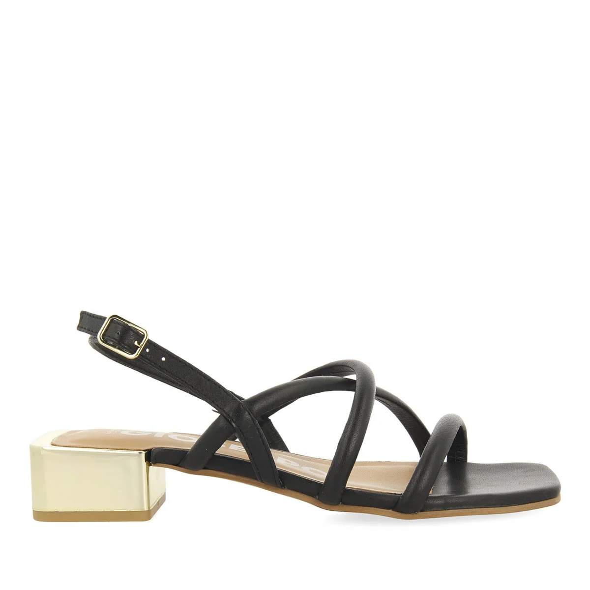 Caloocan women's black leather sandals with metallic heels - Image 3