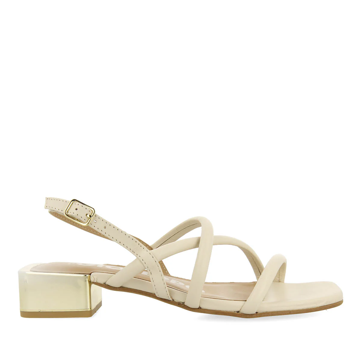 Caloocan women's off-white leather sandals with metallic heels - Image 3