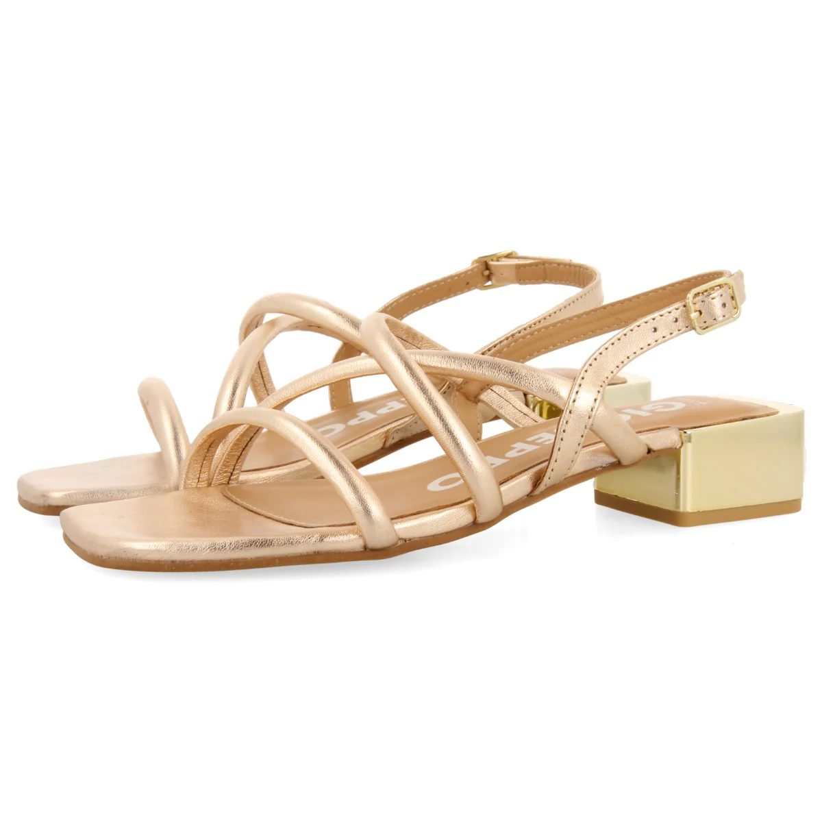 Caloocan women's rose gold leather sandals with metallic heels - Image 5