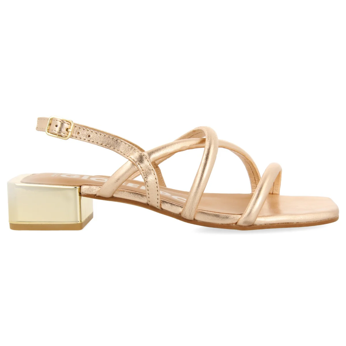 Caloocan women's rose gold leather sandals with metallic heels - Image 6
