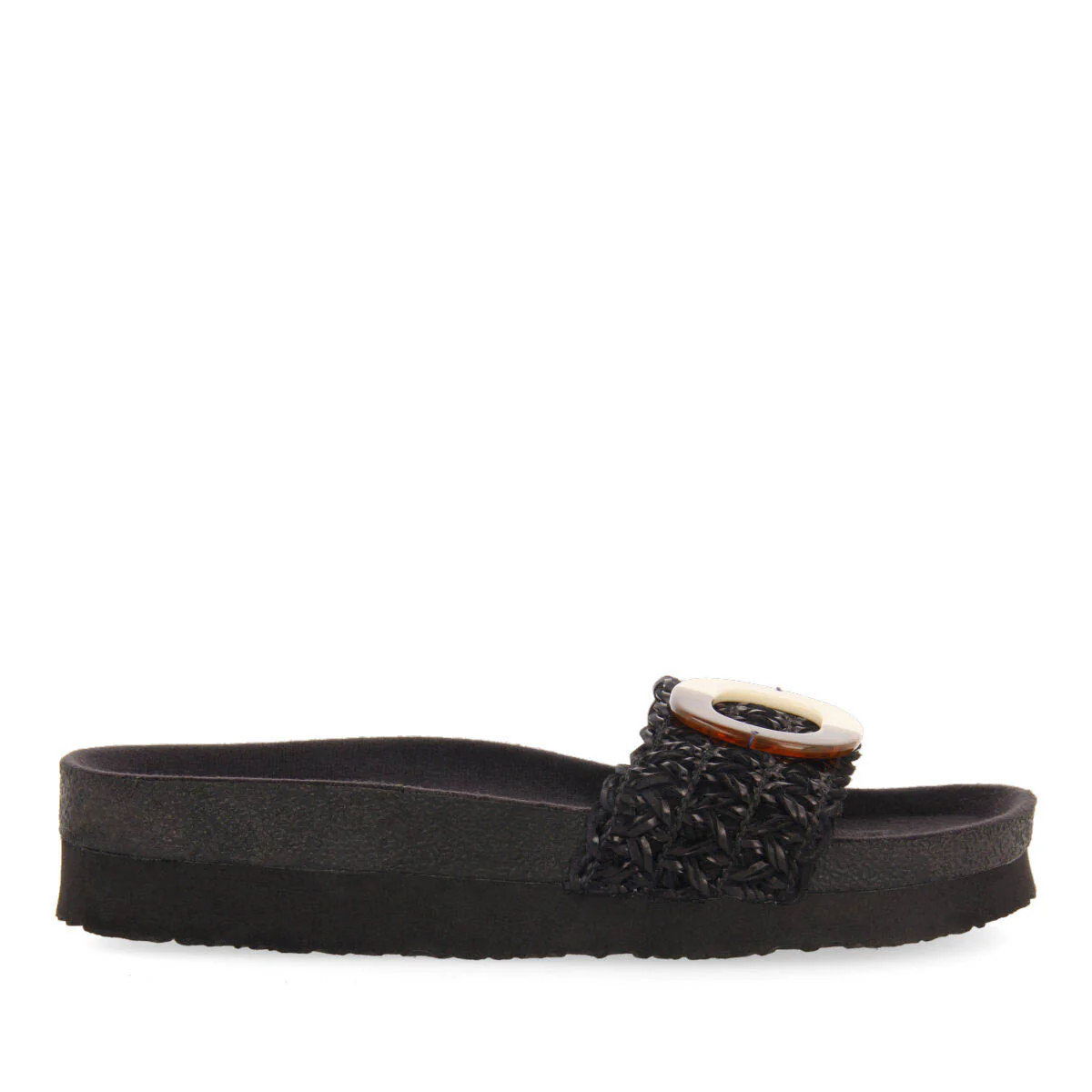 Candiva women's black footbed slide sandals with decoration