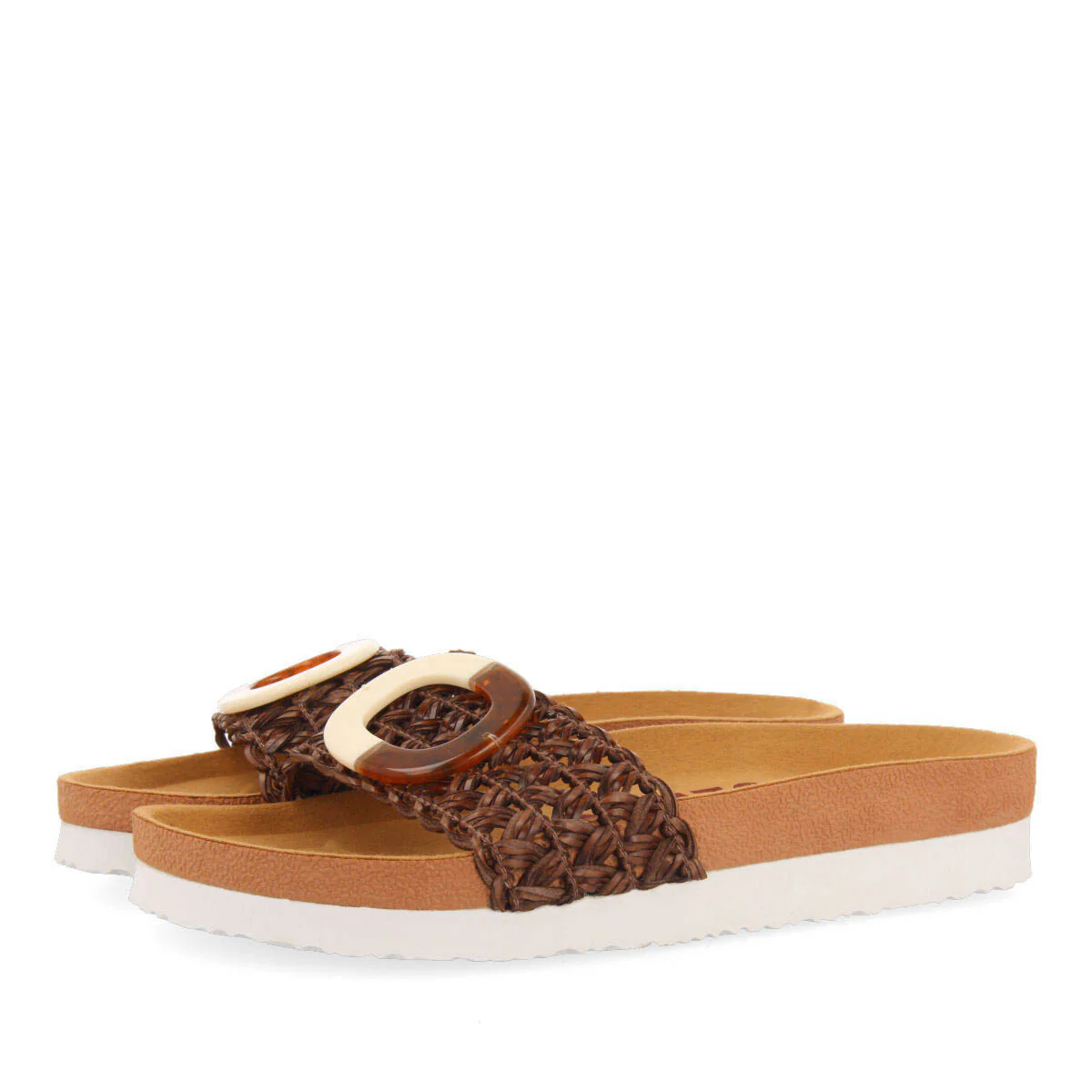 Candiva women's brown footbed slide sandals with decoration - Image 2