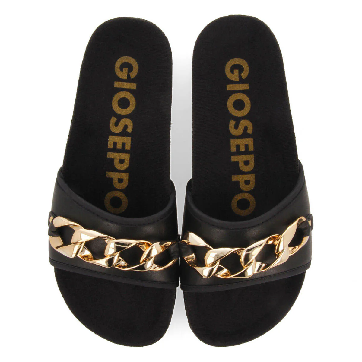 Carlinda black footbed slide sandals with decorative chain - Image 4