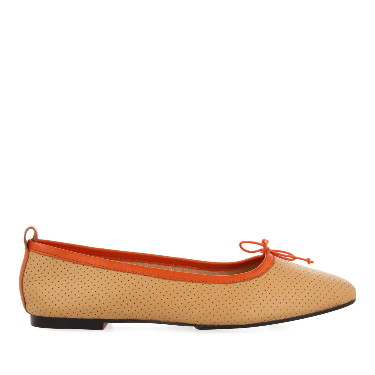 Cebu women's camel leather ballet flats with cutwork